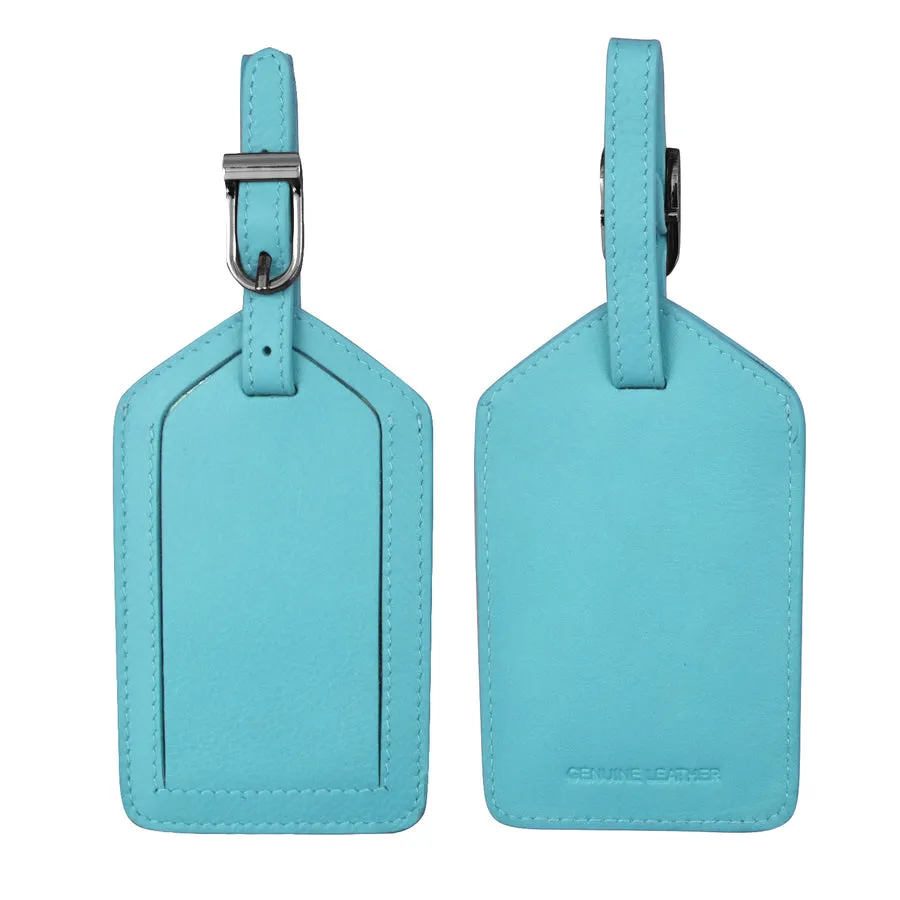 Aegean Blue Leather Luggage Tag