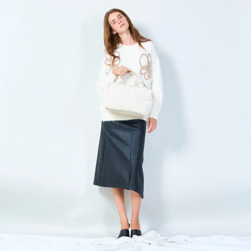 Compact handbag with soft sherpa accents wholesale