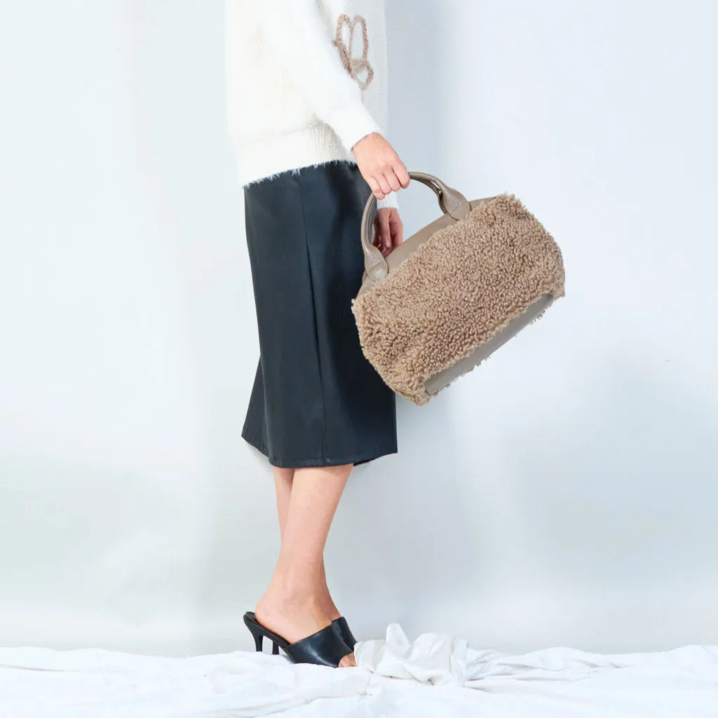 Compact handbag with soft sherpa accents wholesale