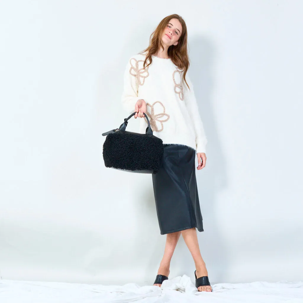 Compact handbag with soft sherpa accents wholesale