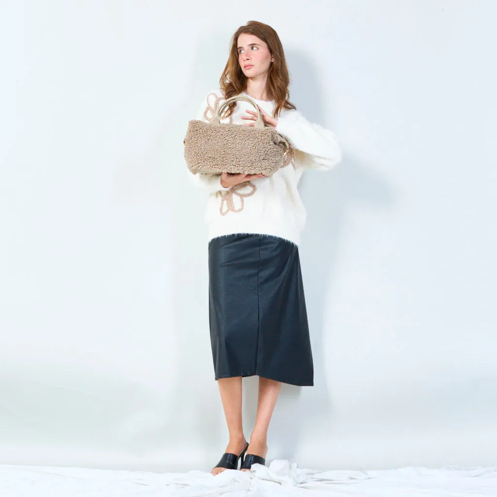 Compact handbag with soft sherpa accents wholesale