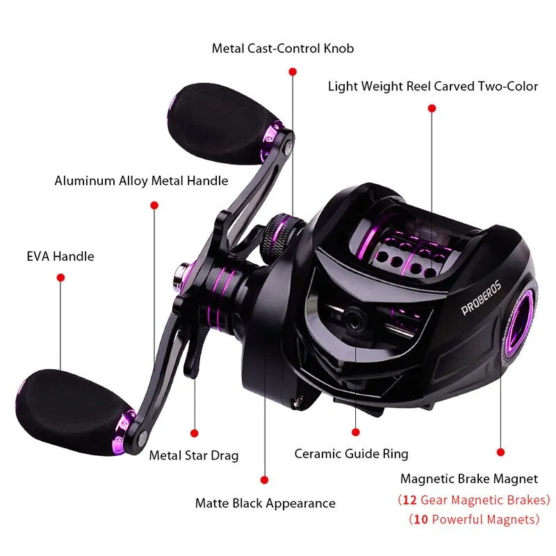 Fishing Reel 7.2:1 High Speed Ultralight Baitcasting Reel Metal Spool Bait Casting Reel 12 Magnetic Brake 10KG Max Drag
