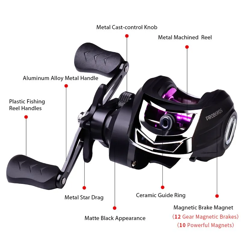 Fishing Reel 7.2:1 High Speed Ultralight Baitcasting Reel Metal Spool Bait Casting Reel 12 Magnetic Brake 10KG Max Drag