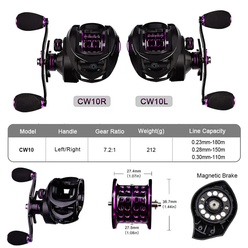 Fishing Reel 7.2:1 High Speed Ultralight Baitcasting Reel Metal Spool Bait Casting Reel 12 Magnetic Brake 10KG Max Drag