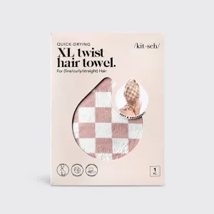 Kitsch Quick Dry Hair Towel - Terracotta Checker