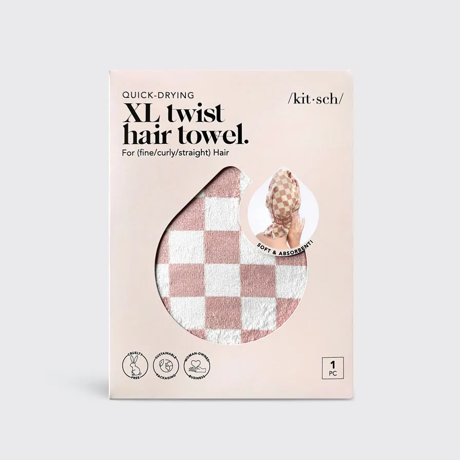 Kitsch Quick Dry Hair Towel - Terracotta Checker