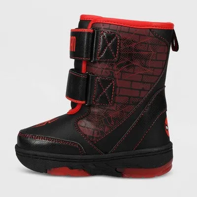 New - Marvel Toddler Hook-And-Loop Mid Calf Winter Boots Light-Up Spider-Man