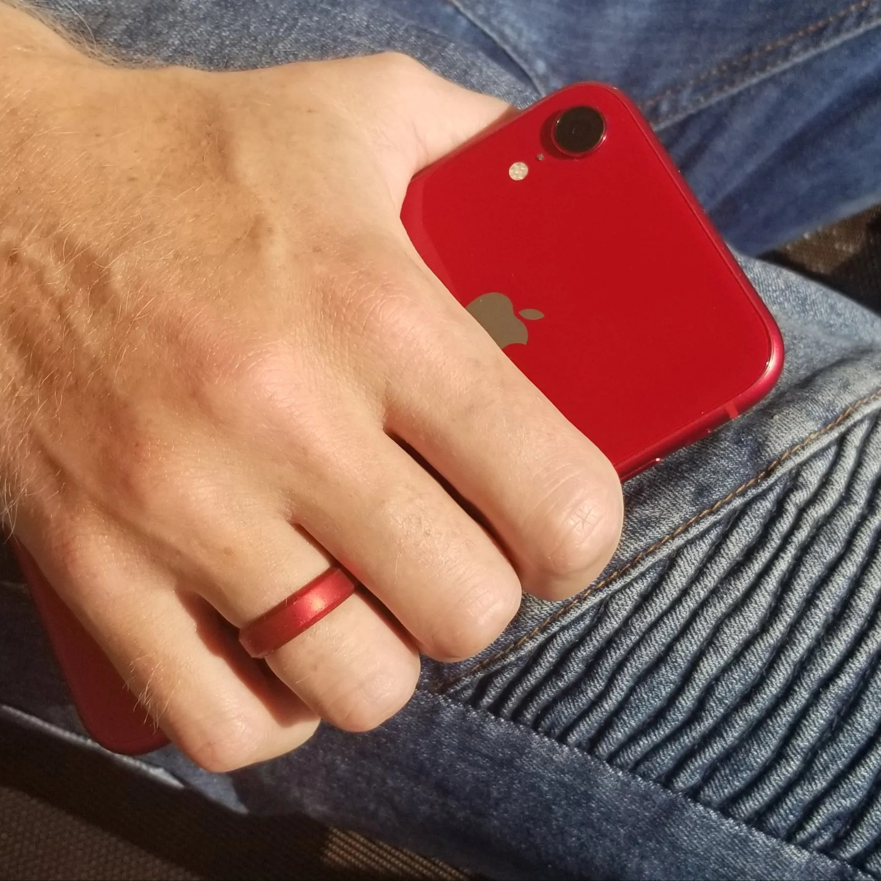 Satin Red Bevel Edge Breathable Silicone Ring for Men and Women