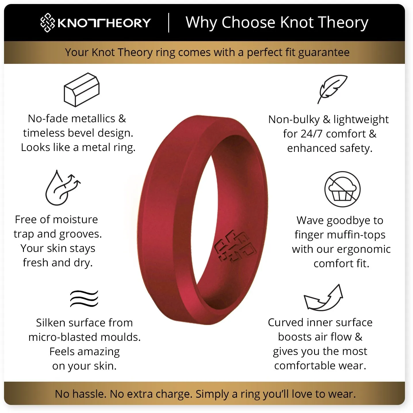 Satin Red Bevel Edge Breathable Silicone Ring for Men and Women