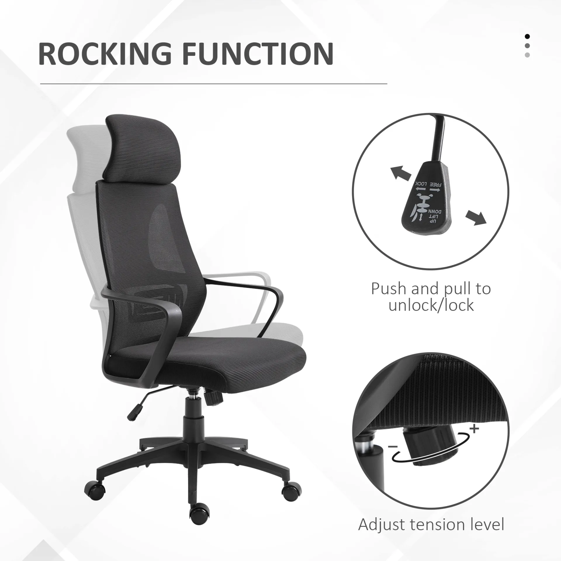 Vinsetto Ergonomic Office Chair with Wheels - Adjustable Height, High Mesh Back - Black